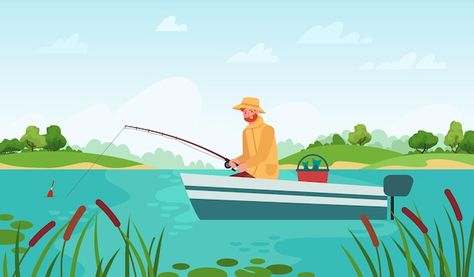 Fisherman fishing. man in boat with fish... | Premium Vector #Freepik #vector #fishing-man #fisherman #fisher #fishing-fisherman Boat Icon, Angry Cartoon, Boat Cartoon, Boat Illustration, Old Fisherman, Portfolio Websites, Fish Illustration, Vector Icons Illustration, Fish Man