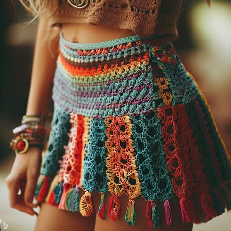 Crochet Cool Ideas, Bikinis Crochet, Crochet Skirt Pattern, Crochet Festival, Estilo Hippy, Crochet Skirts, Crochet Clothing And Accessories, Crochet Fashion Patterns, Crochet Skirt