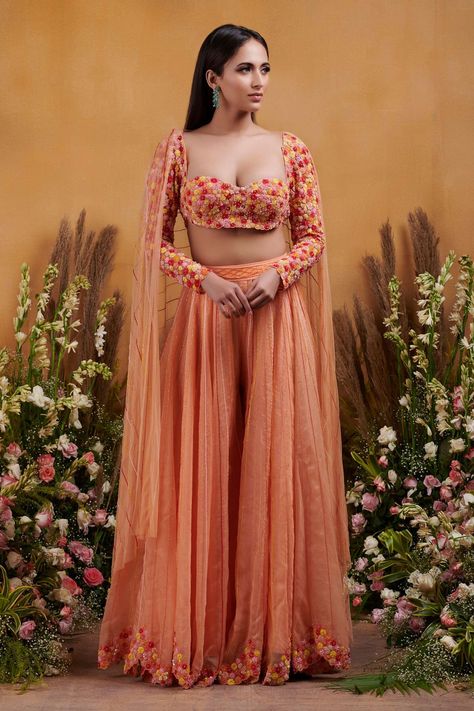 Orange Indian Outfit, Long Blouse Designs, Indian Bridesmaid Dresses, Haldi Outfits, Latest Designer Dresses, Indian Sari Dress, Indian Outfits Lehenga, Celebrity Casual Outfits, Traditional Indian Dress