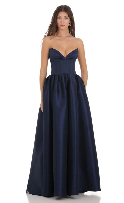 Corset Strapless Gown Dress in Navy -  #corset #Dress #Gown #Navy #Strapless Lucy In The Sky, Strapless Gown, Gown Dress, Hand Washing, The Sky, Angeles, Prom, Zipper, Navy