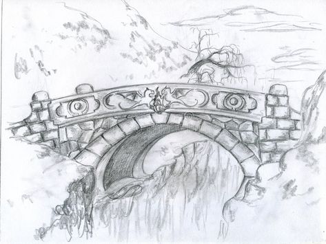 Fantasy Bridge, Fairytale Drawings, Dragons Drawing, Bridge Drawing, Two Dragons, Castle Drawing, Bridge Art, Scene Drawing, Fantasy Drawings