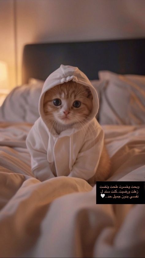 Cat In Bed Aesthetic, Cat In Hoodie, Cute Display Pictures For Whatsapp, Cat Pattern Wallpaper, Cute Ducklings, Cozy Cat, White Sheet, Cute Little Kittens, White Bed