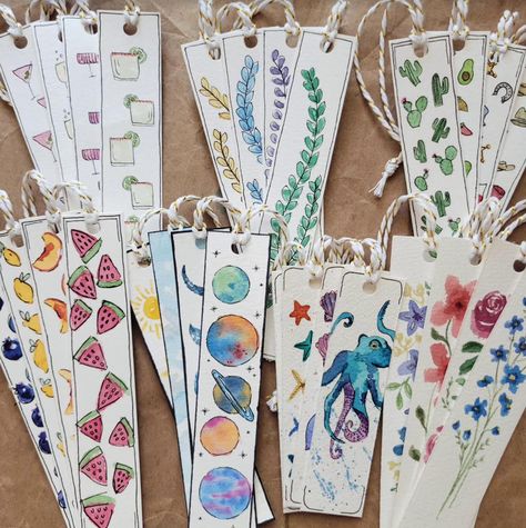 Hand painted bookmarks being sold in packs of 4 as shown. Hand Painted Bookmarks, Painting Bookmarks, Painted Bookmarks, Bookmark Collection, Book Accessories, Gift Registry, Austin Tx, Fridge Magnets, Halloween Shopping