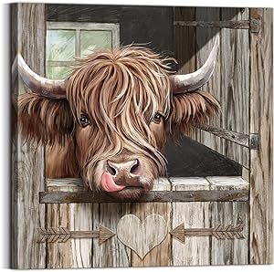 3LDECOR Highland Cow Wall Decor, Farmhouse Wall Art Canvas Print Pictures of Brown Cow Artwork for Gift Hanging in Bathroom, Dining Room, Kitchen, Office, Living Room, Bedroom Highland Cow Wall Decor, Cow Wall Decor, Cow Artwork, Wall Decor Farmhouse, Brown Cow, In Bathroom, Farmhouse Wall Art, Dining Room Kitchen, Office Living Room