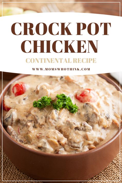 Crock Pot Chicken Continental Recipe | Moms Who Think Chicken Continental Recipe, Continental Chicken Recipes, Dry Chicken Recipes, Chicken Continental, Continental Soup, Continental Chicken, Continental Recipes, Dried Beef, Easy Slow Cooker Chicken