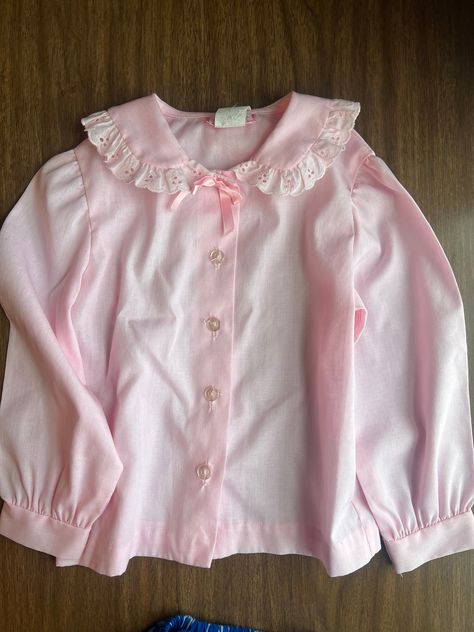 This shirt is darling! It is size 4, vintage and Perfect condition  Perfect for Valentine's Day Vintage Tops Blouse, 70s Witch, Pfp Layout, Persona Ideas, Pink Babydoll Top, Coquette Things, Cute Pjs, Clueless Outfits, Big Clothes