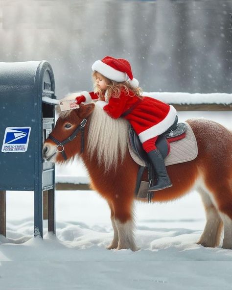 Letter For Santa, Mini Donkeys, Winter Christmas Scenes, Horse Christmas, Merry Christmas Pictures, Christmas Horses, Christmas Artwork, Cowboy Christmas, Christmas Memory