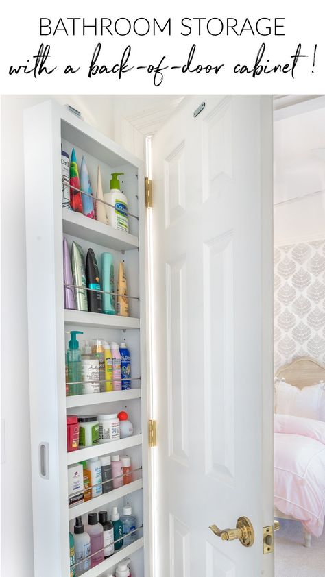 Driven By Decor | Kris | Short on storage space in your bathroom? 🤔 This genius behind-the-door cabinet more than doubled the storage space in my girls’ bathroom!… | Instagram Behind Door Storage, Storage Closets, Driven By Decor, Small Entryways, Miami Houses, Door Bathroom, Upstairs Bathrooms, Girls Bathroom, Be Awesome