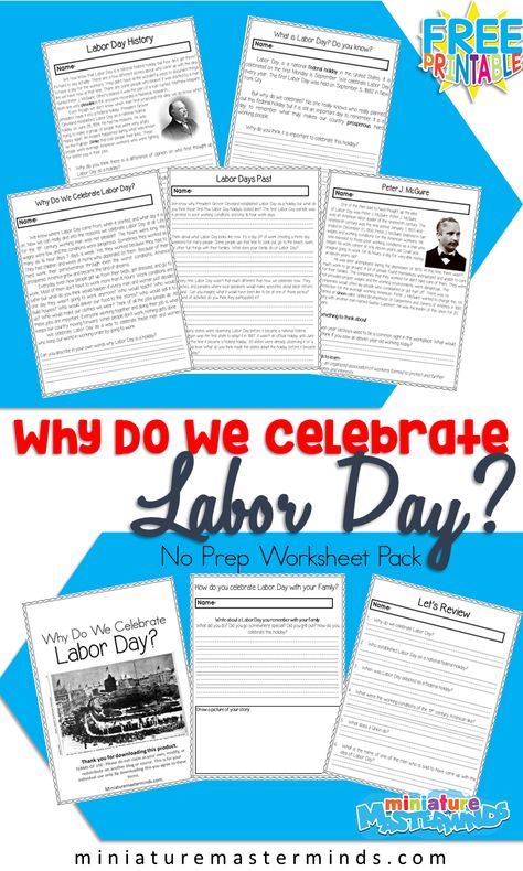 Why Do We Celebrate Labor Day? Printable No Prep Worksheet Pack Labor Day Homeschool Activities, Labor Day Worksheets For Kids, Labor Day Activities For Seniors, Labor Day Activities For Kids, What Is Labor Day, Labor Day Activities, Labor Day History, Recreation Activities, Homeschool Holidays