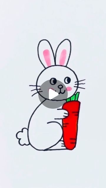 Easy Rabbit Drawing For Kids, Cartoon Rabbit Drawing, Rabbit Drawing For Kids, Drawing For Toddlers, Rabbit Drawing Easy, Kids Drawing Ideas, How To Drow, Rabbit Pictures, Rabbit Drawing