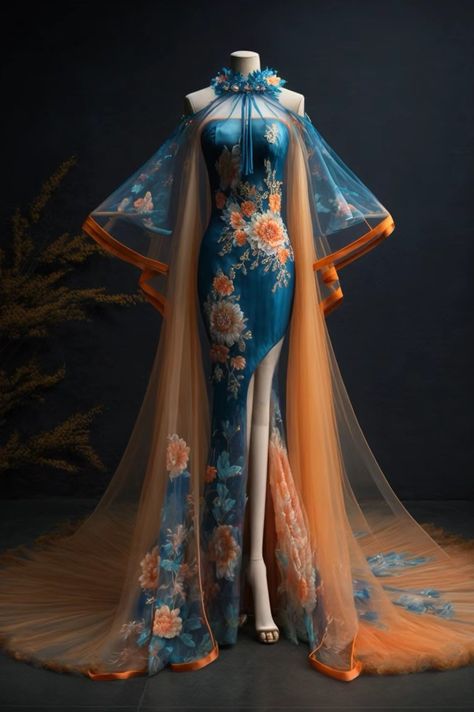 Fantasy Qipao, Damsel In This Dress, Feather Gown, Queen Outfit, Gowns Dresses Elegant, Fairytale Fashion, Tech Art, Fantasy Dresses, Indian Bridal Fashion