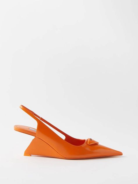 Long High Heels, It Shoes, Orange Heels, Orange Outfit, Prada Designer, Wedge Pumps, Slingbacks, Slingback Pump, Fashion Girl