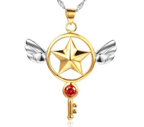 Silver Necklace Gold Plated Card Captor Sakura Kinomoto Star Wand Key Pendant | eBay Cosplay Sakura, Clow Cards, Card Captor Sakura, Star Wand, Sakura Kinomoto, Key Pendant Necklace, Kawaii Jewelry, Sakura Card, Star Pendant Necklace