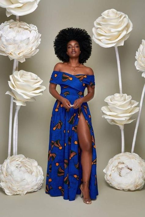 Party Dress With Floral Ankara Print, Party Floral Print Ankara Dress, Party Dress With Ankara Fabric And Floral Print, Ankara Fabric Floral Print Party Dress, Party Floral Print Ankara Fabric Dress, Fitted Blue Ankara Maxi Dress, Fitted Printed Maxi Dress In Ankara Fabric, Fitted Ankara Fabric Maxi Dress With Short Sleeves, Printed Ankara Maxi Dress