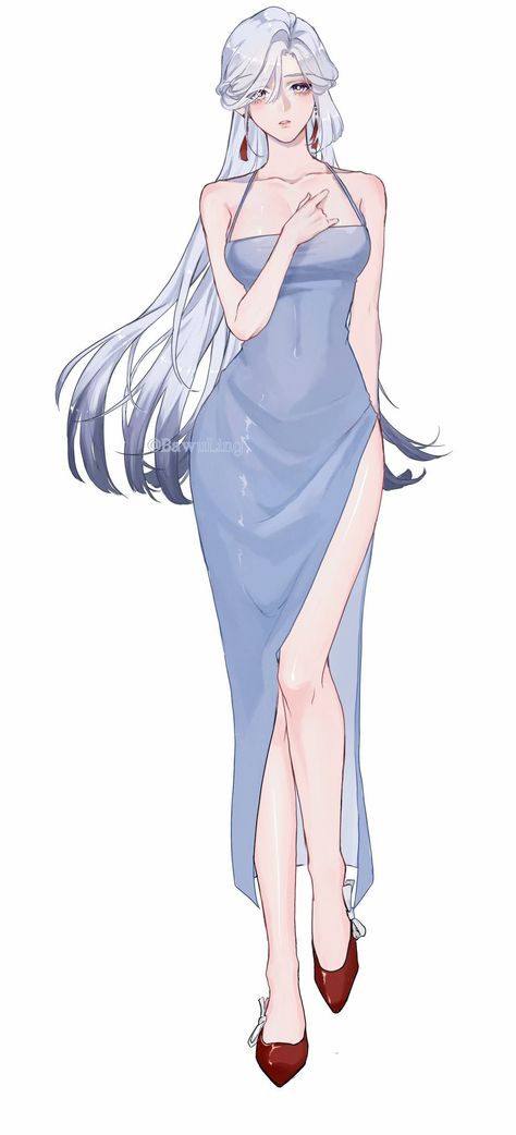 Shenhe New Outfit, Shenhe Modern Au, Shenhe Design, Female Character Design White Hair, Genshin Impact Oc Outfit Ideas, Genshin Oc Outfit, Genshin Impact Dress, Shenhe Fanart, Genshin Impact Shenhe