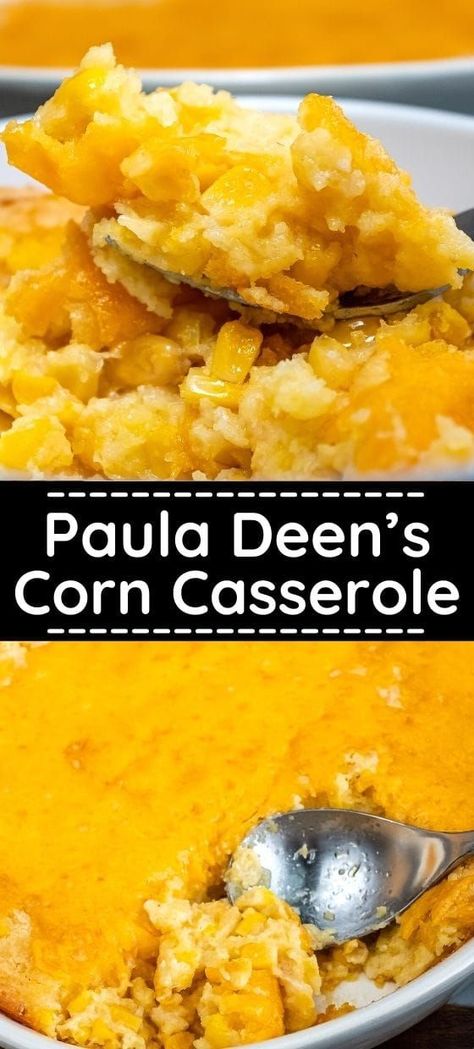 Looking for the perfect holiday side dish? This is it! Whether serving ham or turkey on Thanksgiving or Christmas dinner, this sweet corn casserole is the perfect side dish. And not only for those occasions, but corn casserole recipes are also great during the whole winter season. Corn Casserole Paula Deen, Sweet Corn Casserole, Cheesy Corn Casserole, Corn Recipes Side Dishes, Corn Casserole Recipe, Veggie Casserole, Corn Dishes, Paula Deen Recipes, Cornbread Casserole