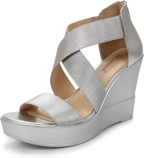 Amazon.com | DUNION Women's AWE Zip Closure Crisscross Straps Platform Wedge Sandal Wedding Party Dress Shoe,Silver Awe,9 M US | Platforms & Wedges Silver Wedges, Strap Wedge, Wedding Party Dress, Silver Shoes, Dress Shoe, Platform Wedge Sandals, Platform Wedge, Wedge Sandal, Wedding Party Dresses