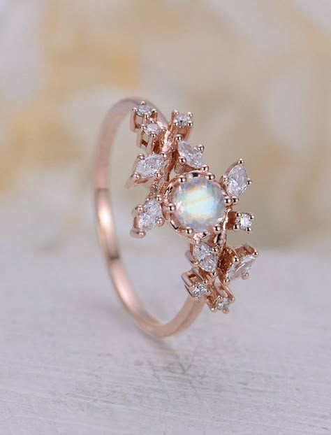 Moonstone engagement ring Rose gold engagement ring Diamond | Etsy Gold Engagement Ring Diamond, Moonstone Engagement Ring Rose Gold, Cute Promise Rings, Wedding Women, Cute Engagement Rings, Diamond Cluster Engagement Ring, Engagement Ring Rose Gold, Engagement Ring Diamond, Moonstone Engagement