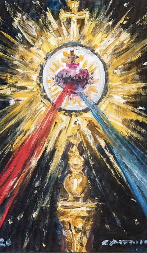 Divine Mercy Painting, Catholic Painting Ideas, Monstrance Art, Embeleco Day, Catholic Art Paintings, Catholic Art Aesthetic, Eucharist Art, Catholic Paintings, Divine Mercy Jesus