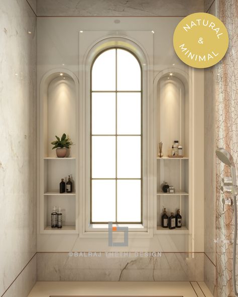 Arched Bathroom Window, Arch Glass Window, Small Arched Windows, English Style Decor, Curtains For Arched Windows, Staircase Window, Vanity In Bathroom, Arch Windows, Arched Doorways