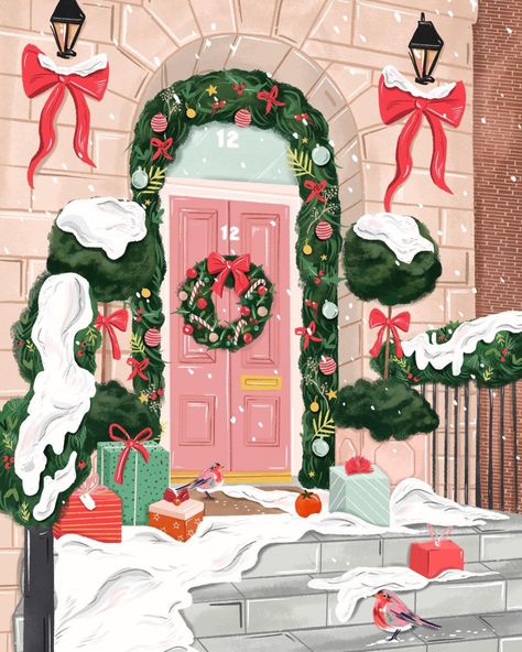 SIMPLY, KATY LTD 💫 on Instagram: “So here it is as promised my #DIYS Christmas edition! 🎄 I really wanted to create my own winter wonderland Xmas door, and I thought it…” Pink Door, Christmas Postcard, Christmas Illustration, Christmas Aesthetic, Christmas Door, Holiday Greetings, Christmas Wallpaper, Xmas Cards, Christmas Prints