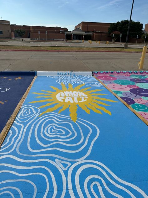 License Plate Parking Spot, Easy Painted Parking Spots, Mamma Mia Parking Spot Painting, Sun Senior Parking Spot, Ocean Parking Spot Painting, Beach Senior Parking Spot, Beachy Senior Parking Spot, Hippie Parking Spot Painting, Unique Parking Spot Paintings