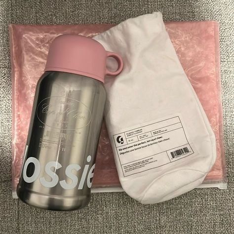 Glossier Thermos, Glossier Water Bottle, Glossier Tumbler, Glossier Accessories, Aesthetic Tumbler, Pink Pouch, Girly Stuff, Gift List, Y2k Aesthetic