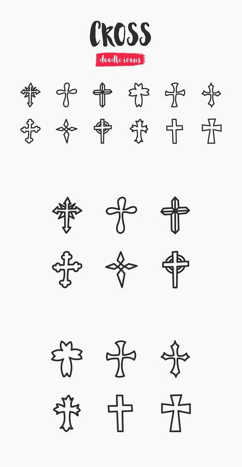 Christian Cross Hand-Drawn Doodle Icons Cross Doodle, Cross Icon, Doodle Icons, Cross Hands, Hand Doodles, Prayer Wall, Doodle Icon, Vector Shapes, Logo Background