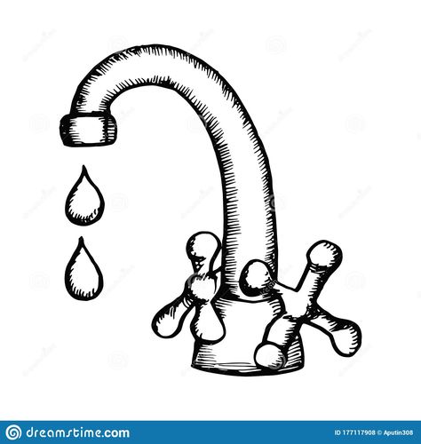 Water Tap Drawing, Tap Sketch, Sketch Drawing, Water Tap, Drawing Reference, Drawing Sketches, Art Ideas, Faucet, White Background