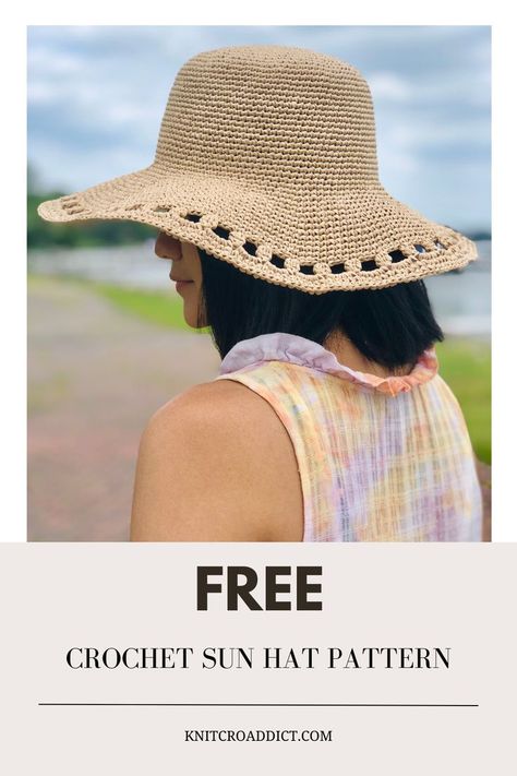 Beginner friendly, stylish to wear, this crochet sun hat is perfect for everyone from beginner to crochet pro alike. Here's the free crochet pattern and a step-by-step video tutorial. Hope you enjoy! #crochetsunhat #freecrochetpattern #crochetsummerhat Free Sunhat Crochet Pattern, Brimmed Hat Crochet Pattern, Crochet Hats With Brim Free Pattern Easy, Crochet Sun Visor Free Pattern, Crocheted Sun Hat, Crochet Cotton Sun Hat Free Pattern, Crochet Floppy Hat Pattern Free, Sunhat Crochet Pattern Free, Crochet Wide Brim Hat Pattern Free