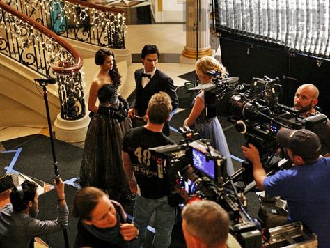 Filming shot. Elena, Damon, Caroline. The Vampire Diaries. Ballroom Scene, Actress Career, Hollywood Aesthetic, Famous Lifestyle, My Future Job, Career Vision Board, Vampire Diaries Cast, Dream Career, Future Lifestyle