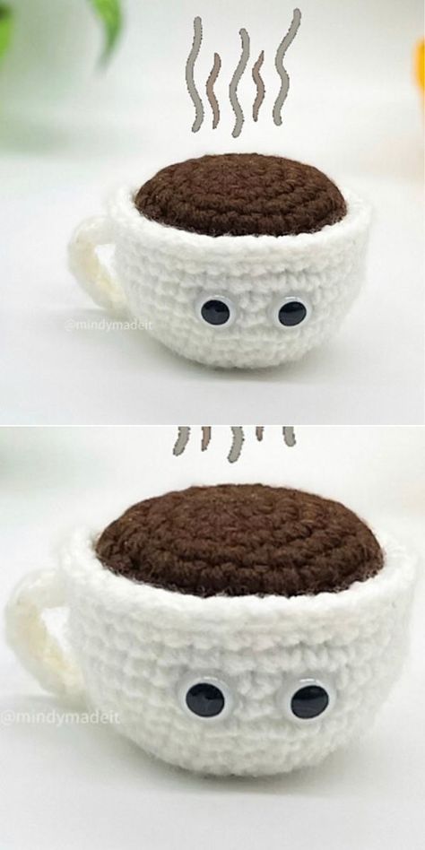 Project for those who can't imagine their mornings without a cup of coffee. The Coffee Cup Amigurumi is a fun and quick accessory to get started on before your next big project. It works great as a handmade key chain or to decorate a bag or tote. Check out the step-by-step crochet instructions and sip your coffee. #freecrochetpattern #crochetcup #crochetcoffee #crochetcupofcoffee #amigurumi #amigurumicoffee #amigurumiespresso #crochetespresso #espresso #cupofcoffee #tastyamigurumi Quick Teacher Gifts, Cup Cozy Crochet Pattern, Amigurumi Projects, Mug Cover, Crochet Mug, Quick Crochet Projects, Crochet Coffee, Crochet Toys Free, Coffee Cup Cozy