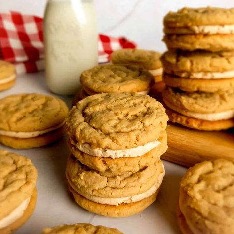 Peanut Butter Whoopie Pies (Amish Recipe) - Amish Heritage Almond Flour Whoopie Pies, Whoopie Pies With Buttercream Filling, Peanut Butter Cream Pie Cookies, Chocolate Peanut Butter Whoopie Pies, Whoopie Pie Cookies, Amish Whoopie Pies, Peanut Butter Whoopie Pie Filling, Snickerdoodle Whoopie Pies, Fall Whoopie Pies