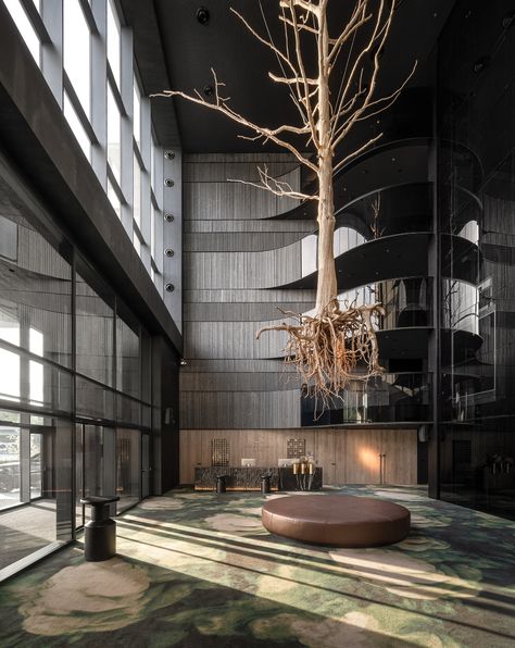 Atrium Design, Vertical City, Sycamore Tree, Lobby Interior, Wood Cladding, Organic Architecture, Hotel Guest, Hotel Lobby, Hotel Design