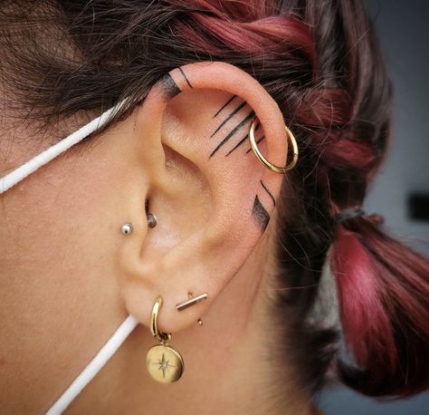 Tiny Tattoos, Ear Tattoo, Behind Ear Tattoo, Hoop Earrings, Tattoos