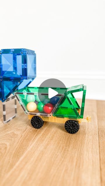 Transporting Schema, Magnatile Ideas, Moving Objects, Steam Learning, Force And Motion, Magnetic Tiles, Toddler Play, Garbage Truck, Dump Trucks