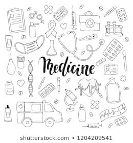 Medicine Doodle Art, Medical Doodles Hand Drawn, Medicine Doodles, Medical Doodles, Hand Drawn Calligraphy, Banner Doodle, Chalkboard Doodles, Pen Lettering, Brush Pen Lettering