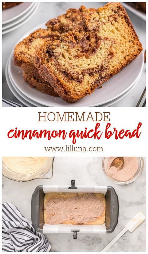 This Cinnamon Quick bread is packed with cinnamon and sugar swirled into a moist, delicious no-yeast bread!! #quickbread #bread #cinnamonquickbread #cinnamon Cinnamon Quick Bread, Coffee Social, Snickerdoodle Bars, Christmas Bakes, Cinnamon Bread Recipe, No Yeast Bread, Buttermilk Recipes, Cinnamon Recipes, Cinnamon Bread