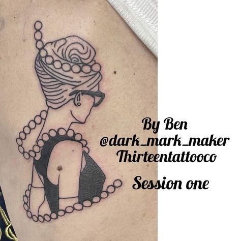 Ben Thirteentattooco @dark_mark_maker Audrey Hepburn Tattoo Ideas, Audrey Hepburn Tattoo, Tiffany Tattoo, Aubrey Hepburn, Audrey Hepburn Art, Breakfast At Tiffany's, Breakfast At Tiffanys, Dark Mark, Simplistic Tattoos