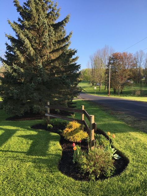 Let's turn that overlooked corner into a stunning focal point that reflects your style and personality.

#FrontYard #LandscapingIdeas #CornerLot #GardenDesign #OutdoorMakeover #CurbAppeal #DIYLandscaping #HomeExterior #FrontYardInspiration #GardenTransformatio Split Rail Landscaping Ideas, Driveway Entrance Landscaping Fence, Property Line Ideas Front Yards, Roadside Landscaping Ideas, Landscaping Country Home, Simple Country Landscaping, Split Rail Fence Flower Bed, Landscaping On Acreage, Landscaping By Road