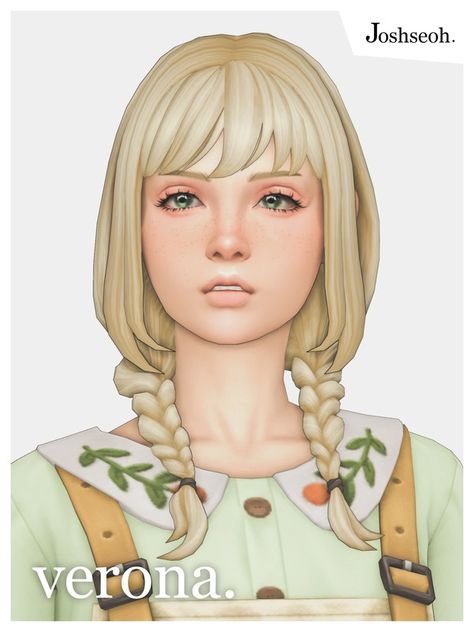 Verona Hair | Patreon Sims 4 Braided Pigtails, Deerytrait Sims 4 Cc, Sims 4 Split Dye Hair, Sims Maxis Match Hair, Ts4 Maxis Match Hair, Sims 4 Mm Hair, Sims 4 Hair Cc Maxis Match, Sims 4 Characters Download, Maxis Match Hair