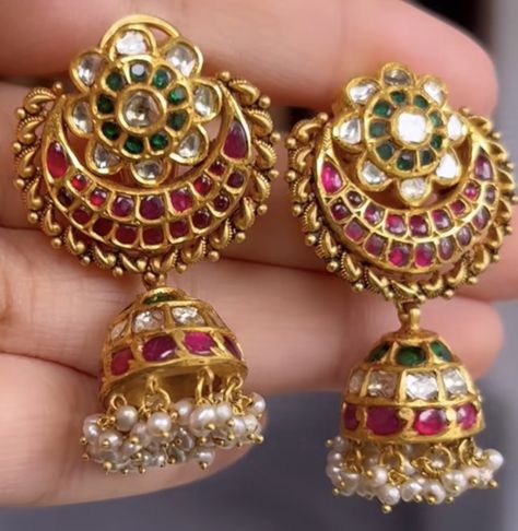 Buttalu Models, Jadai Billai, Kundan Jhumkas, Big Earrings Gold, Antic Jewellery, Kalamkari Dresses, Bridal Jewelry Sets Brides, Gold Tops, Gold Jewels Design