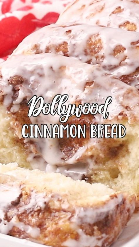 Dollywood Cinnamon Bread is so easy to make. It is soft, fluffy, gooey and sweet and is made with only 5 ingredients. Just like you get at the park but straight from your oven instead! Cinnamon Bread With Yeast, Copycat Costco Cinnamon Bread, Kneaders Cinnamon Bread Recipe, Baking With Dolly, Breakfast Sweet Breads, Quickbreads Recipes Sweet, Cinnamon Donut Bread Recipe, Dollywood Recipes, Dollywood Cinnamon Bread Recipe