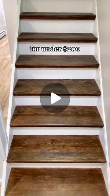 Claudia & Jimmy | creating a casa | DIY on Instagram: "This project cost under $200, super easy stair makeover..should we have kept the natural wood color? 

#diy #stairmakeover #renovation #homerenovation #diyhomedecor #homeimprovement #homedecor #diyhomedecor #reno #homedesign #beforeandafter #painting #stairs

@flooranddecor @minwaxusa" Painted Stair Risers Ideas, Best Paint For Stairs, Painting Stair Risers, How To Paint Stairwell, Painted Wood Stairs, Painted Stair Risers, Painting Stairs, Stairs Diy, Diy Stairs Makeover