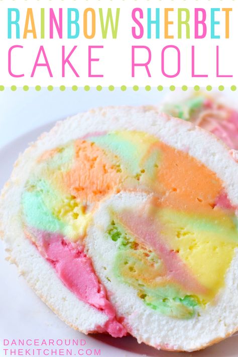 Rainbow Sherbet Ice Cream Cake, Rainbow Sherbet Cupcakes, Sherbet Dessert Ideas, Rainbow Sherbet Cake, Sherbet Ice Cream Cake, Sherbet Desserts, Sherbet Cake, Ice Cream Cake Roll, Easter Ice Cream