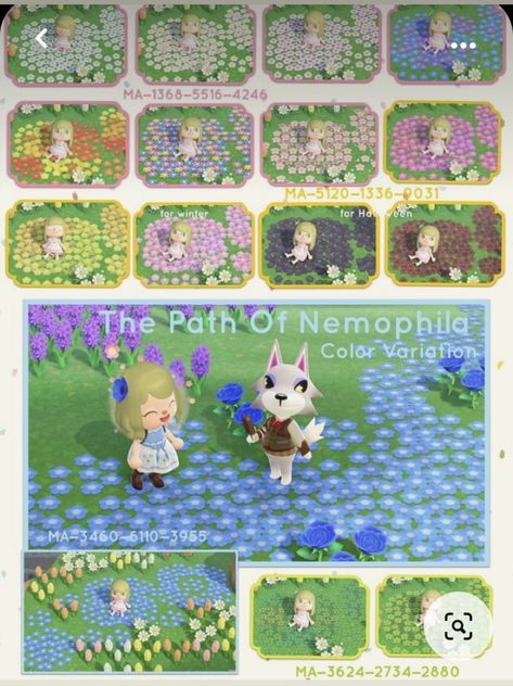 Acnh Cool Path Designs, Blue Flower Path Acnh, Acnh Cute Path Design, Acnh Paths Designs Flower, Cute Acnh Path Codes, Acnh Flower Path Designs, Acnh Path Ideas, Acnh Fairycore Paths, Path Code Acnh