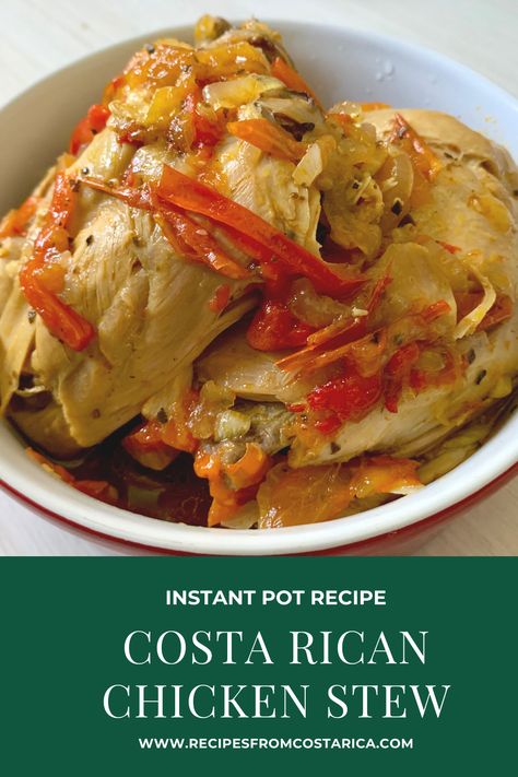 When I was deciding what recipes to put in my cookbook, the chicken stew (pollo en salsa) was one of the first to be included. This simple dish has been on our table for many generations, mainly when eating a casado.  Even though I've been making pollo en salsa for years, I've never cooked it in an Instant Pot.   I modified my existing recipe (which you can find in my cookbook), and adapt it to be cooked in the Instant Pot. Costa Rican Chicken, Costa Rican Recipes, Instant Pot Chicken Stew, Central American Food, Blue Zones Recipes, Costa Rican Food, Zone Recipes, Chopped Vegetables, Spanish Foods