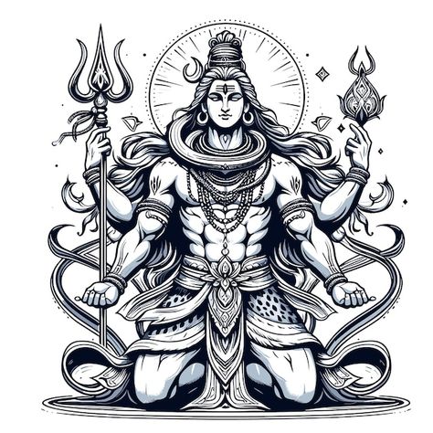 God Art Drawing, Hindu Gods Art, Shiva Illustration, Tigre Y Dragon, Hanuman Tattoo, Mahadev Tattoo, Lord Shiva Sketch, Shiva Sketch, Eyeball Art