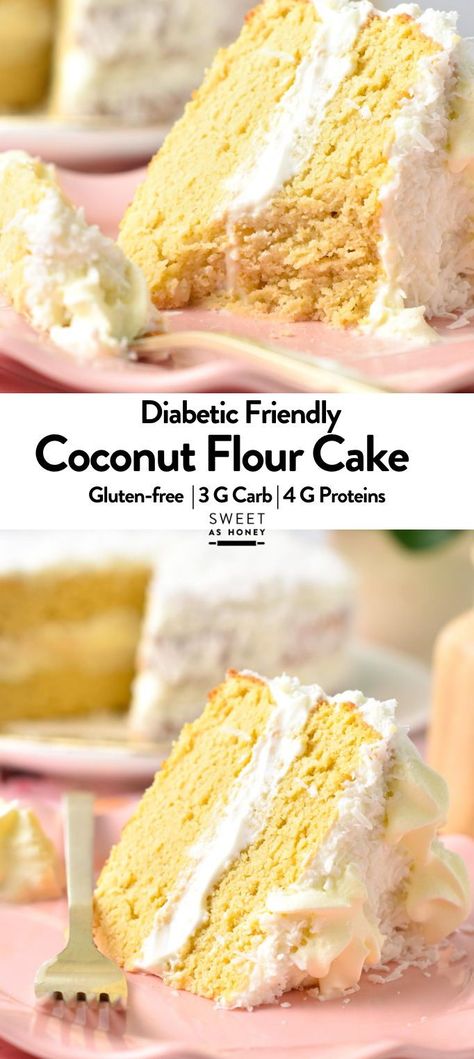 This Coconut Flour Cake is a moist, fluffy gluten-free, low-carb birthday cake for coconut lovers. You will love its light coconut crumb filled with vanilla frosting. Coconut Flour Cakes Recipes, Recipes Using Coconut Flour Baking, Keto Coconut Flour Cake Recipes, Coconut Cake Healthy, How To Make Coconut Flour, Gluten Free Pineapple Coconut Cake, No Bake Coconut Flour Recipes, Low Carb Cakes Recipes, Uses For Coconut Flour