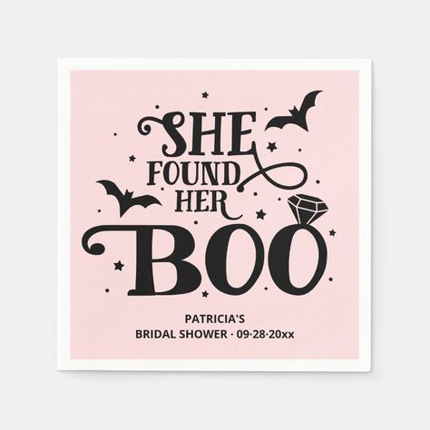 She Found Her Boo Halloween Bridal Shower Napkins Gender: unisex. Age Group: adult. Wedding Shower Halloween Theme, Bridal Shower She Found Her Boo, Bridal Shower Favors Halloween, Gothic Bridal Shower Decor, Gothic Bridal Shower Ideas, The Witch Is Getting Hitched, Halloween Bridal Shower Ideas, This Witch Is Getting Hitched Party, She Found Her Boo